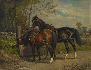 Two Horses at a Wayside Trough unknow artist